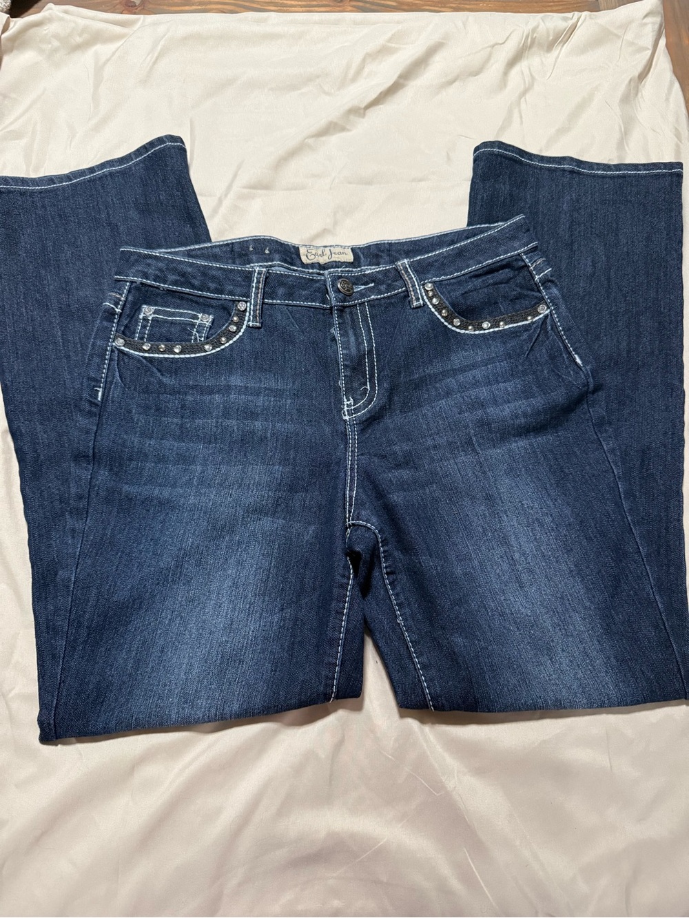 Earl Jeans Indigo Boot Cut Jeans with Studded Pocket Trim